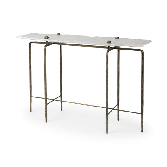 White Marble Console Table With Brass Toned Iron Base By Homeroots | Console Tables | Modishstore