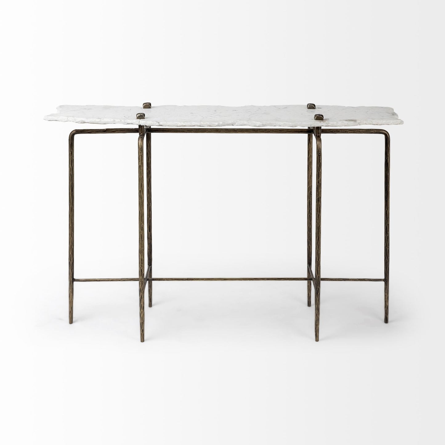 White Marble Console Table With Brass Toned Iron Base By Homeroots | Console Tables | Modishstore - 2