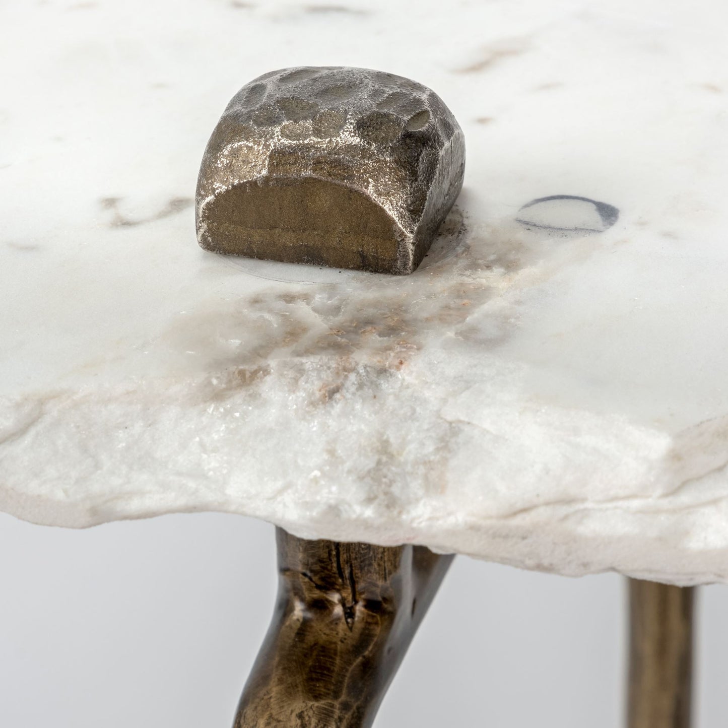 White Marble Console Table With Brass Toned Iron Base By Homeroots | Console Tables | Modishstore - 4