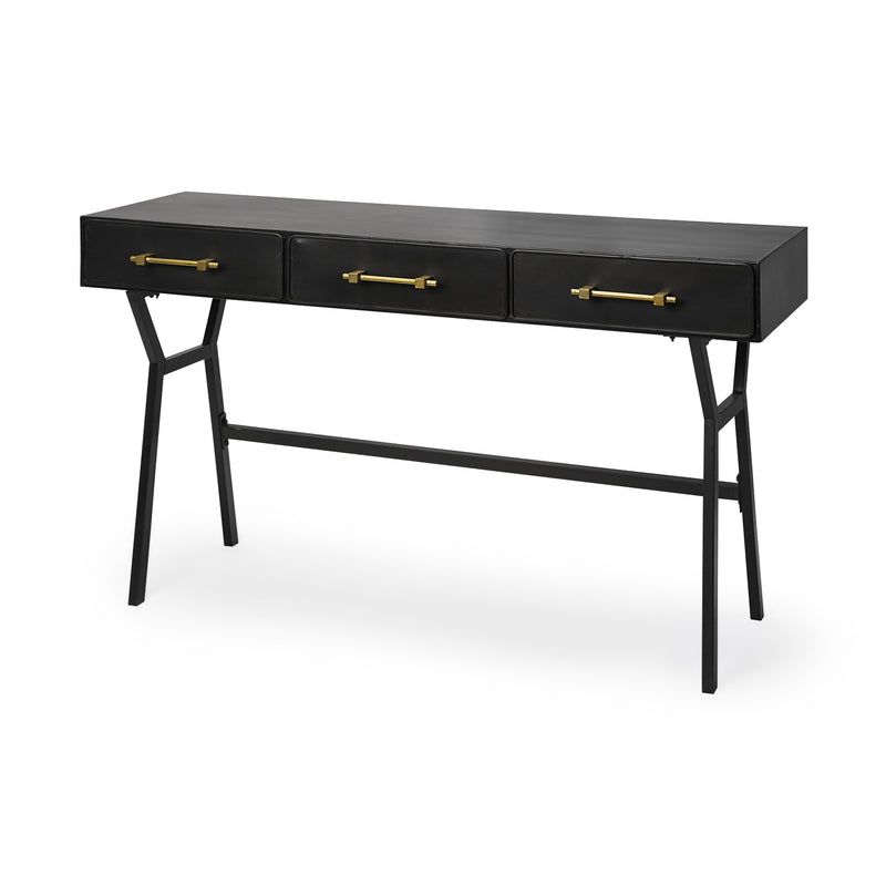 Black Metal Matte Finish Writing Desk With 3 Drawers By Homeroots | Desks | Modishstore