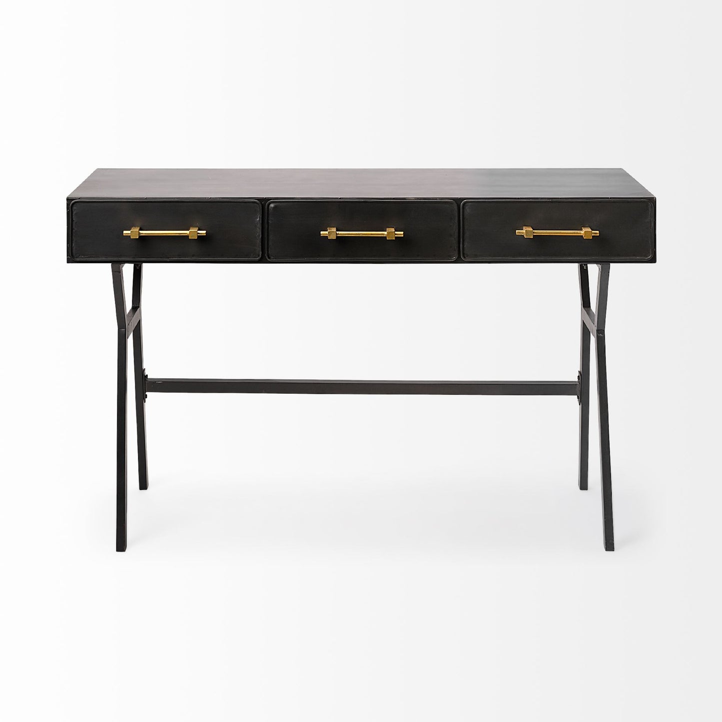 Black Metal Matte Finish Writing Desk With 3 Drawers By Homeroots | Desks | Modishstore - 2