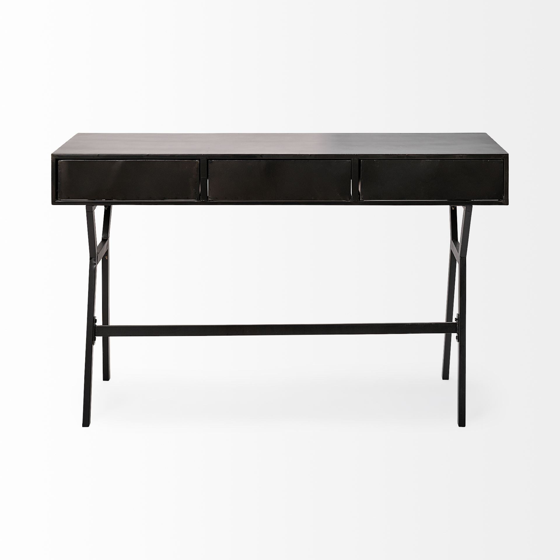 Black Metal Matte Finish Writing Desk With 3 Drawers By Homeroots | Desks | Modishstore - 4