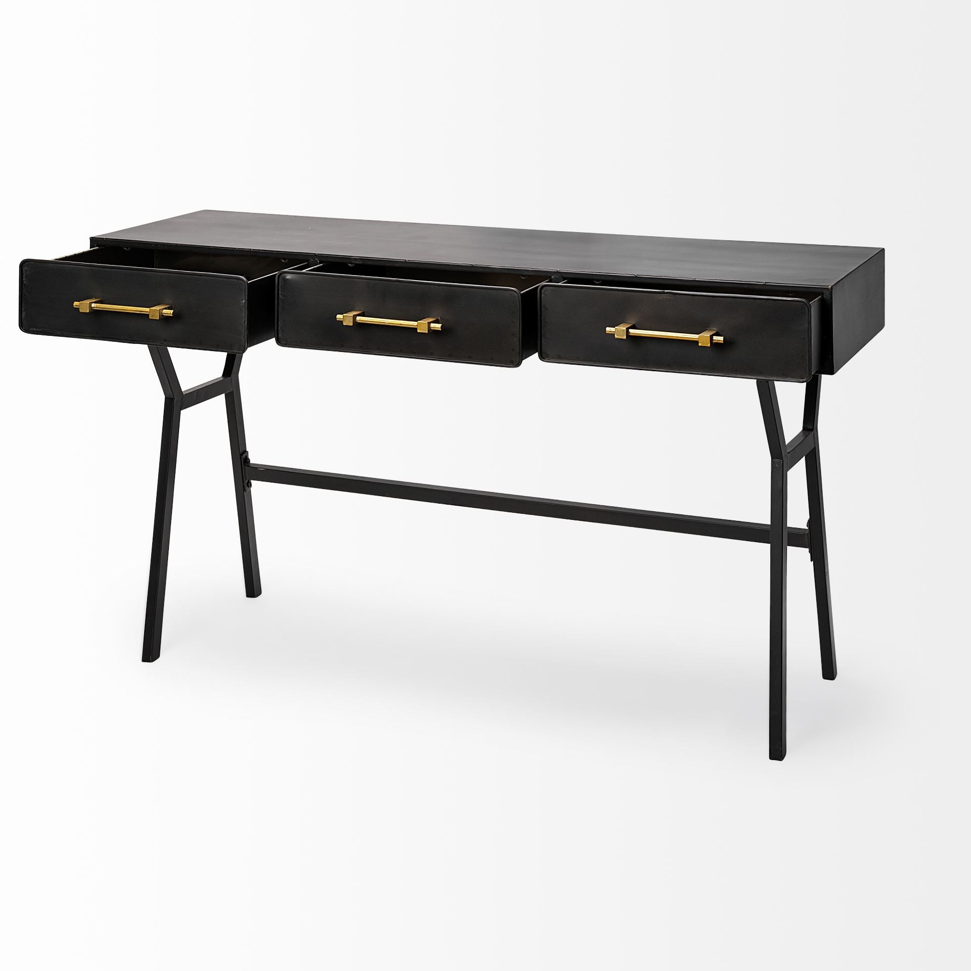 Black Metal Matte Finish Writing Desk With 3 Drawers By Homeroots | Desks | Modishstore - 5