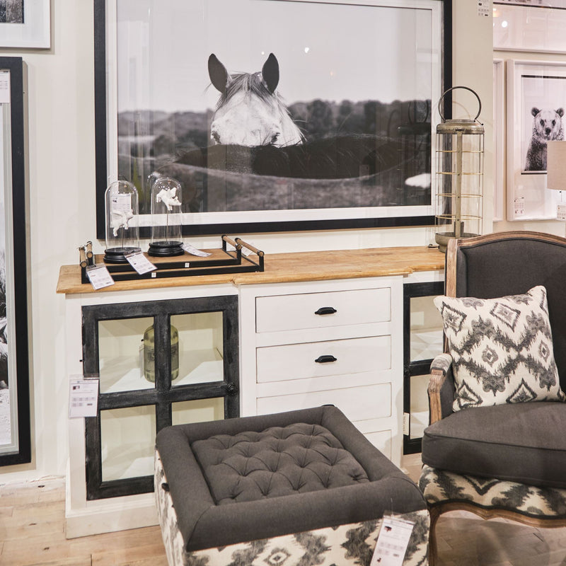 White And Black Solid Mango Wood Frame Sideboard With 4 Drawers And 4 Shelves By Homeroots | Cabinets | Modishstore