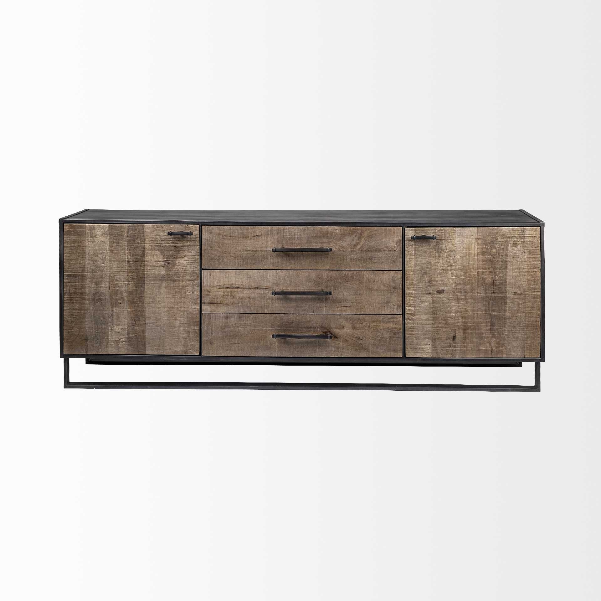 Brown Solid Mango Wood Finish Sideboard With 3 Drawers And 2 Cabinet Doors By Homeroots | Cabinets | Modishstore - 2