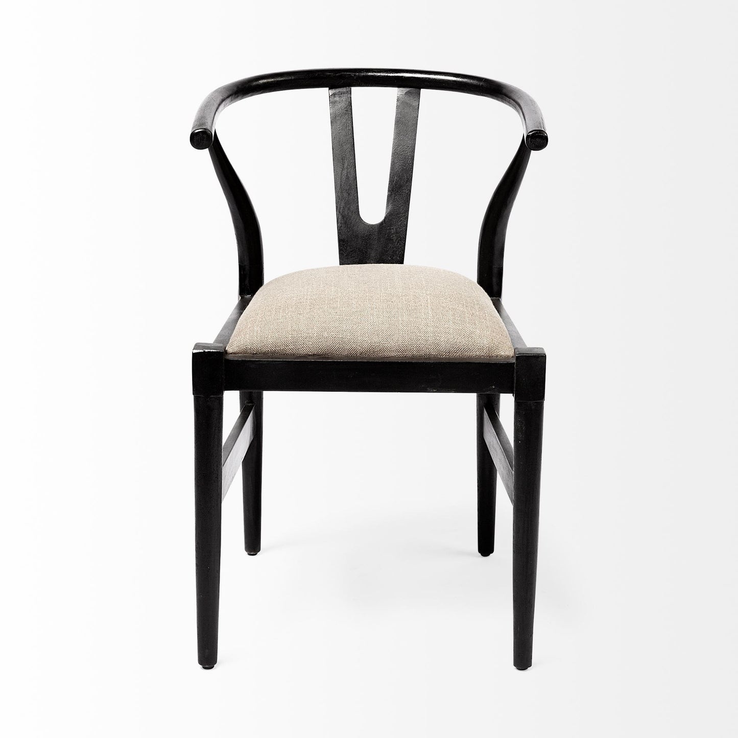 Linen Seat With Black Wooden Base Dining Chair By Homeroots | Dining Chairs | Modishstore - 2