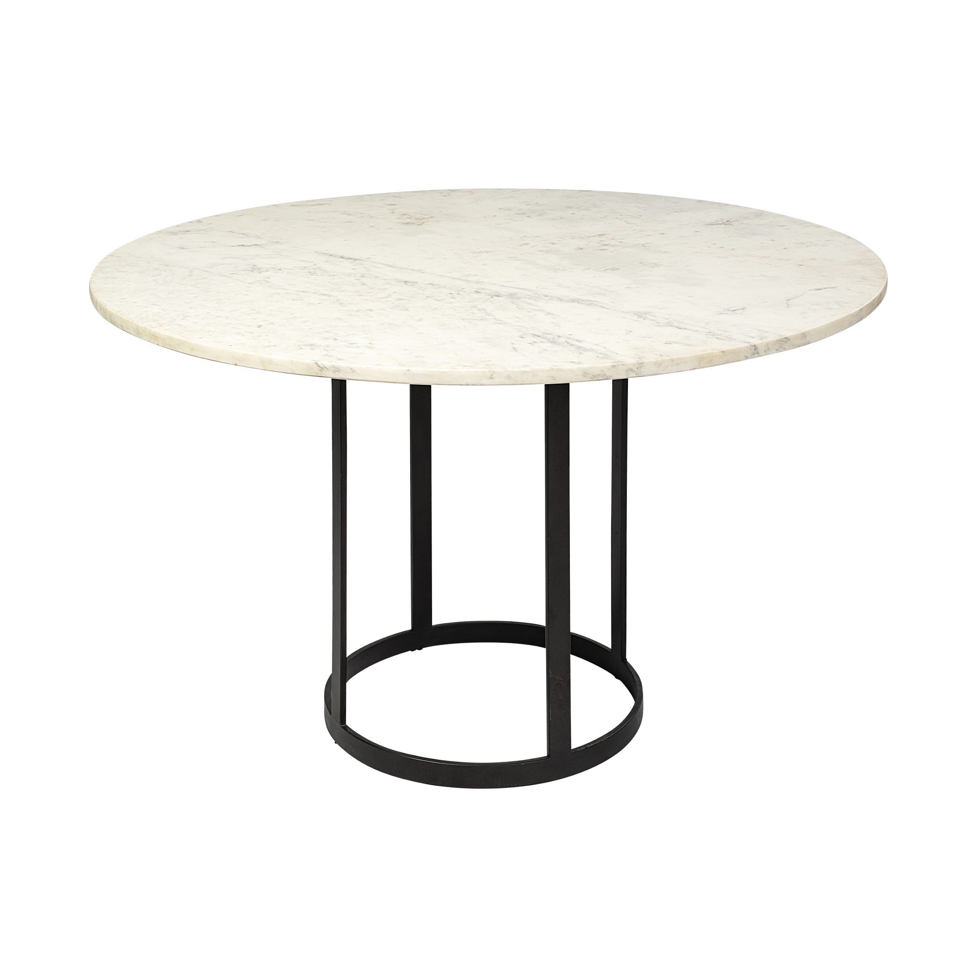 48' Round White Marble Top With Black Metal Base Dining Table By Homeroots | Dining Tables | Modishstore - 2