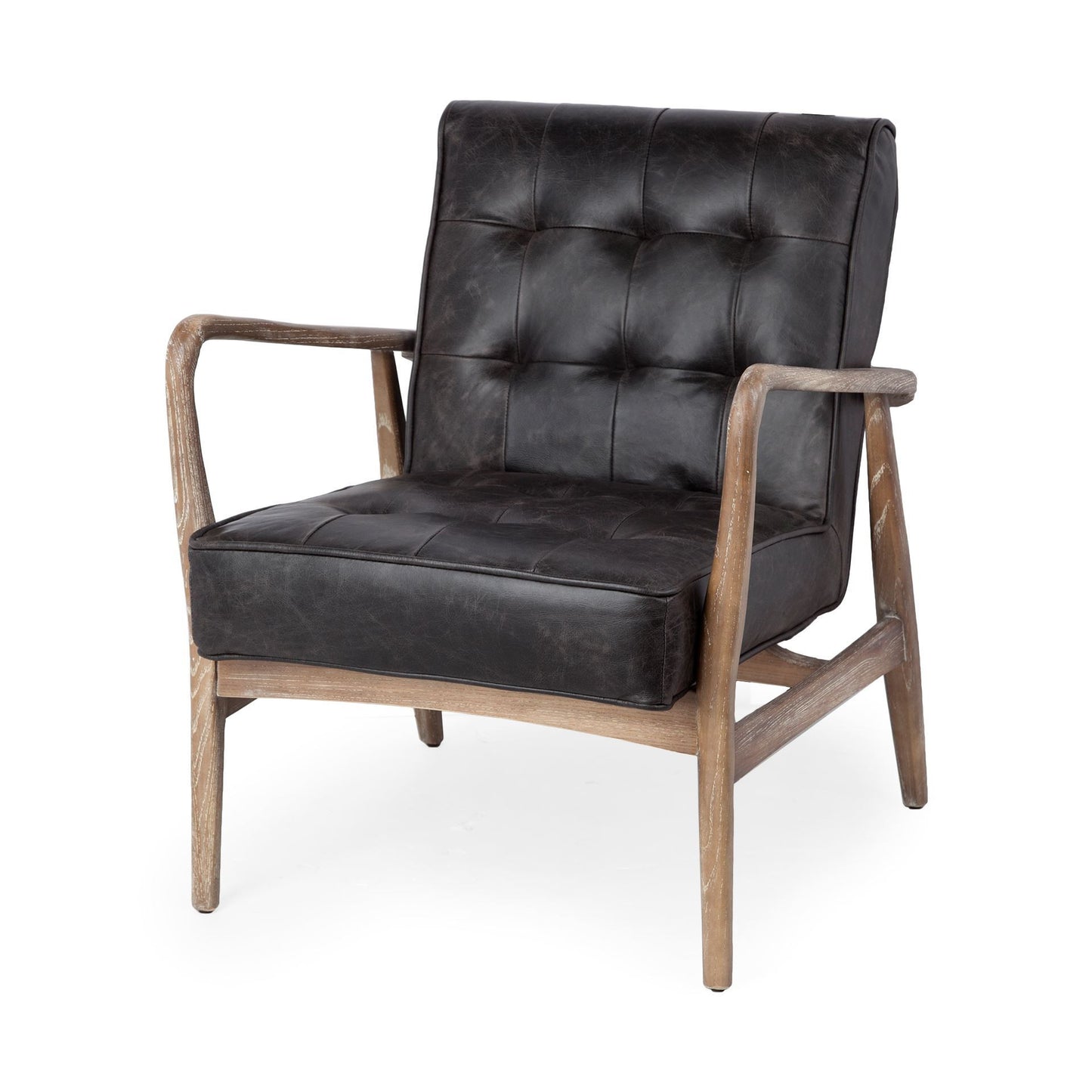 Black Leather Accent Chair with Wrapped Ash Wood Frame By Homeroots | Accent Chairs | Modishstore