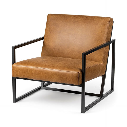 Modern Caramel Leather Accent Armchair By Homeroots | Accent Chairs | Modishstore