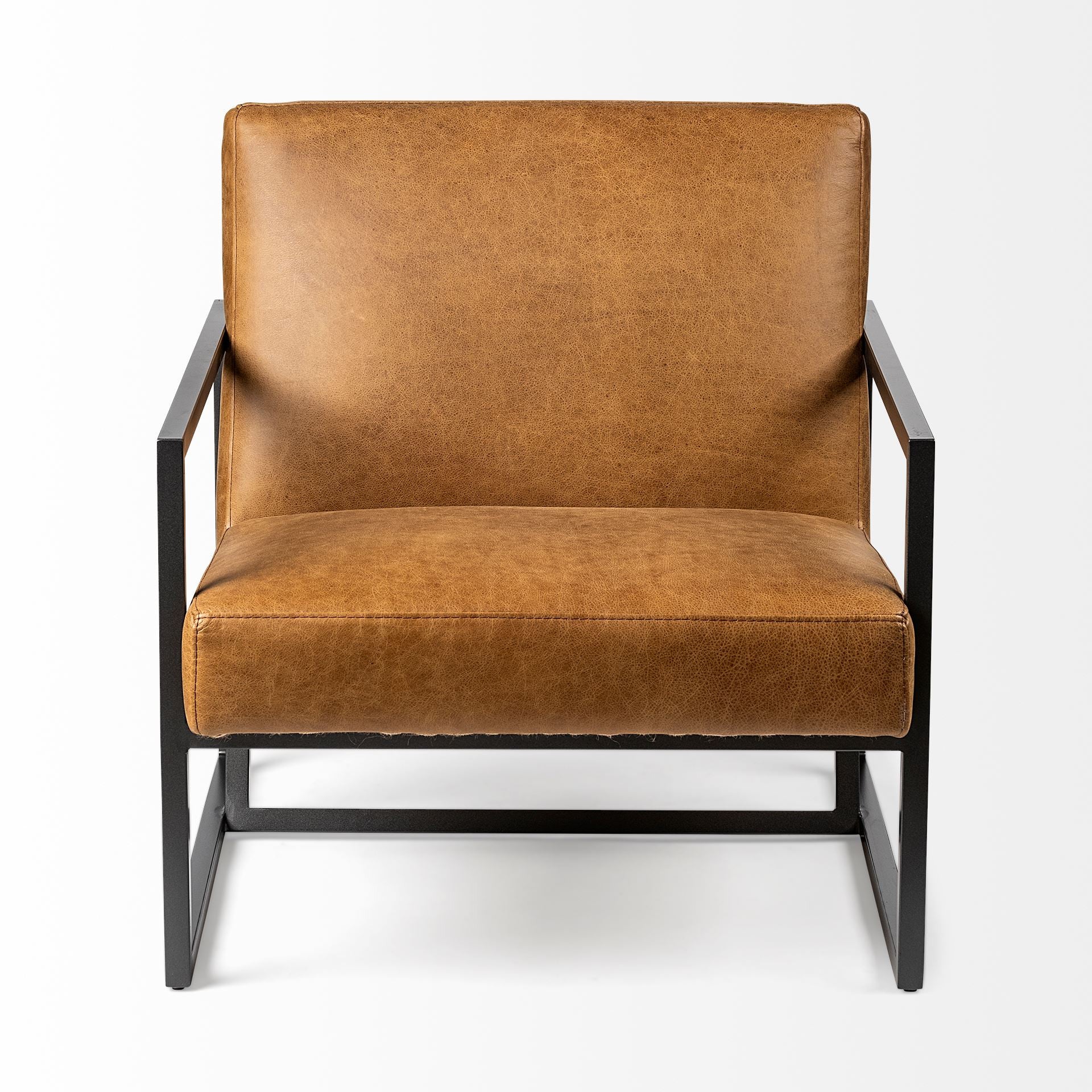 Modern Caramel Leather Accent Armchair By Homeroots | Accent Chairs | Modishstore - 2