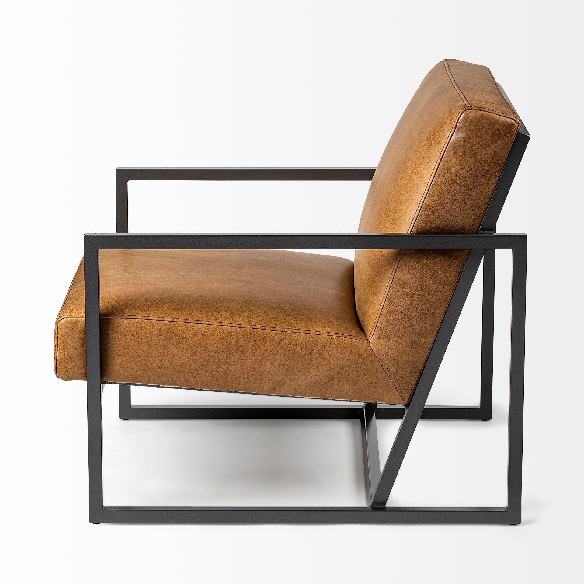 Modern Caramel Leather Accent Armchair By Homeroots | Accent Chairs | Modishstore - 3