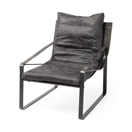 Black Leather Body Accent Chair with Metal Frame By Homeroots | Accent Chairs | Modishstore