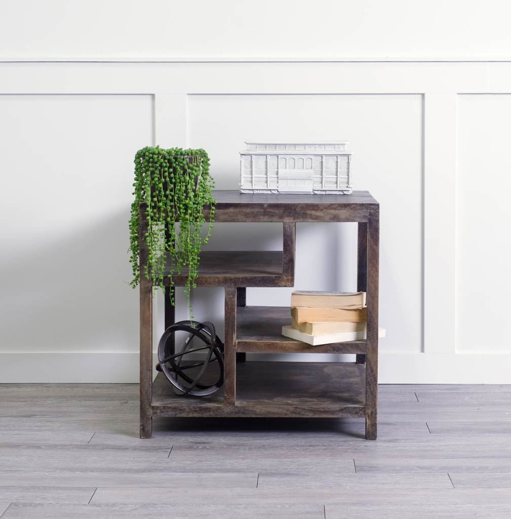 Medium Brown Wooden Square Top End Table with Multi-Shelf By Homeroots | End Tables | Modishstore - 6