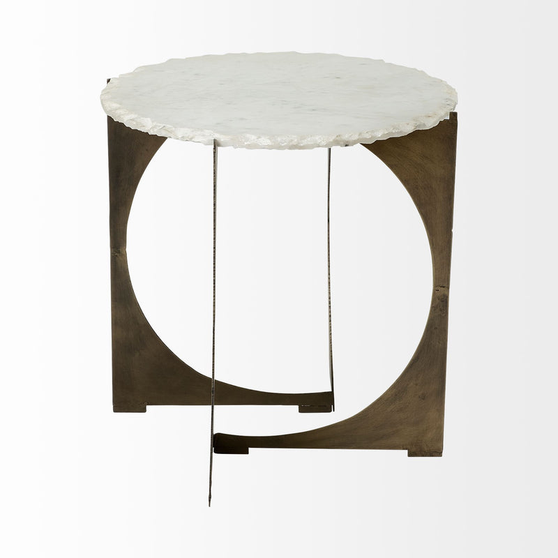 Round Live-Edge Side Table with Marble Top and Gold Metal Base By Homeroots | Side Tables | Modishstore