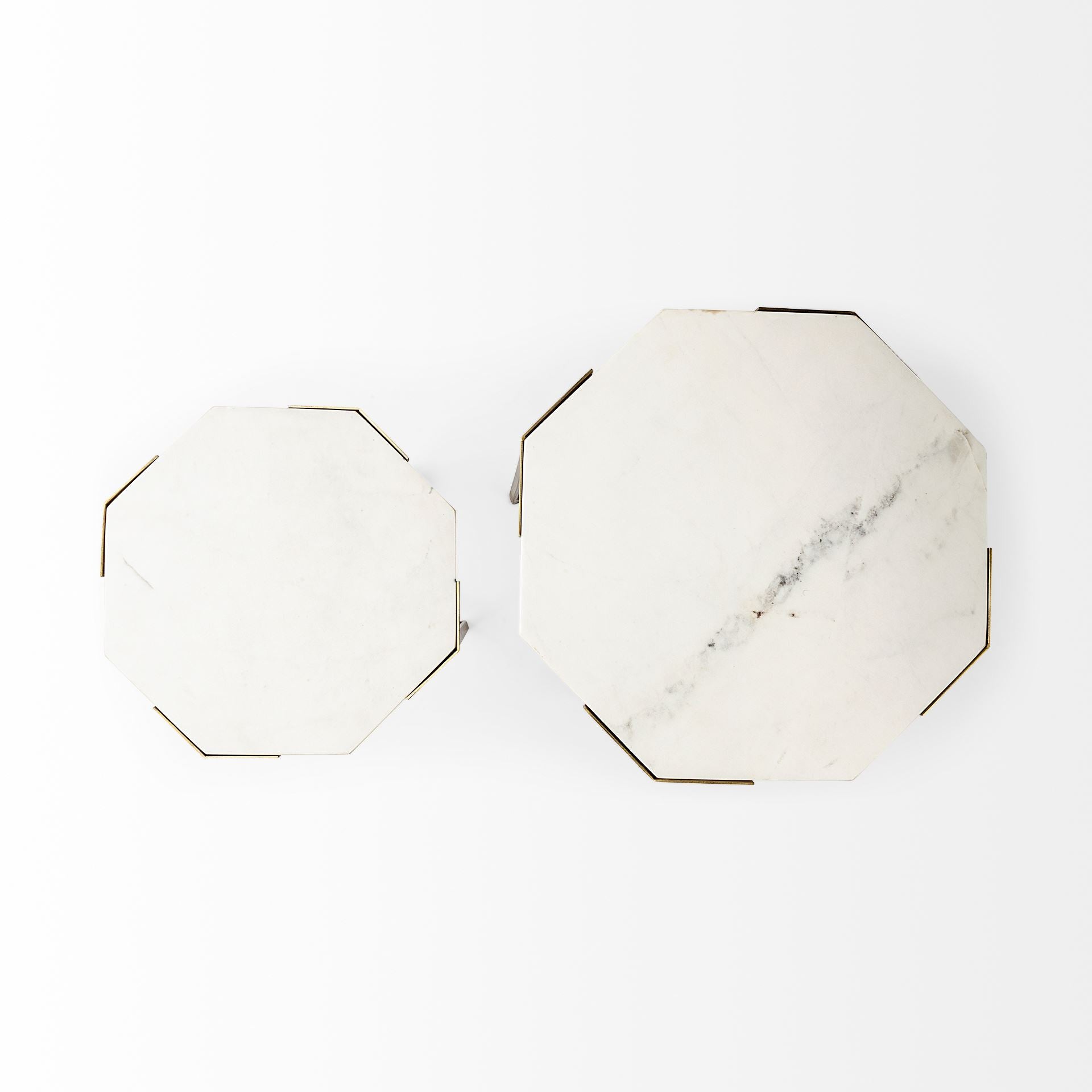 Set of 2 White Marble and Iron Hexagonal Top Side Tables By Homeroots | Side Tables | Modishstore - 3