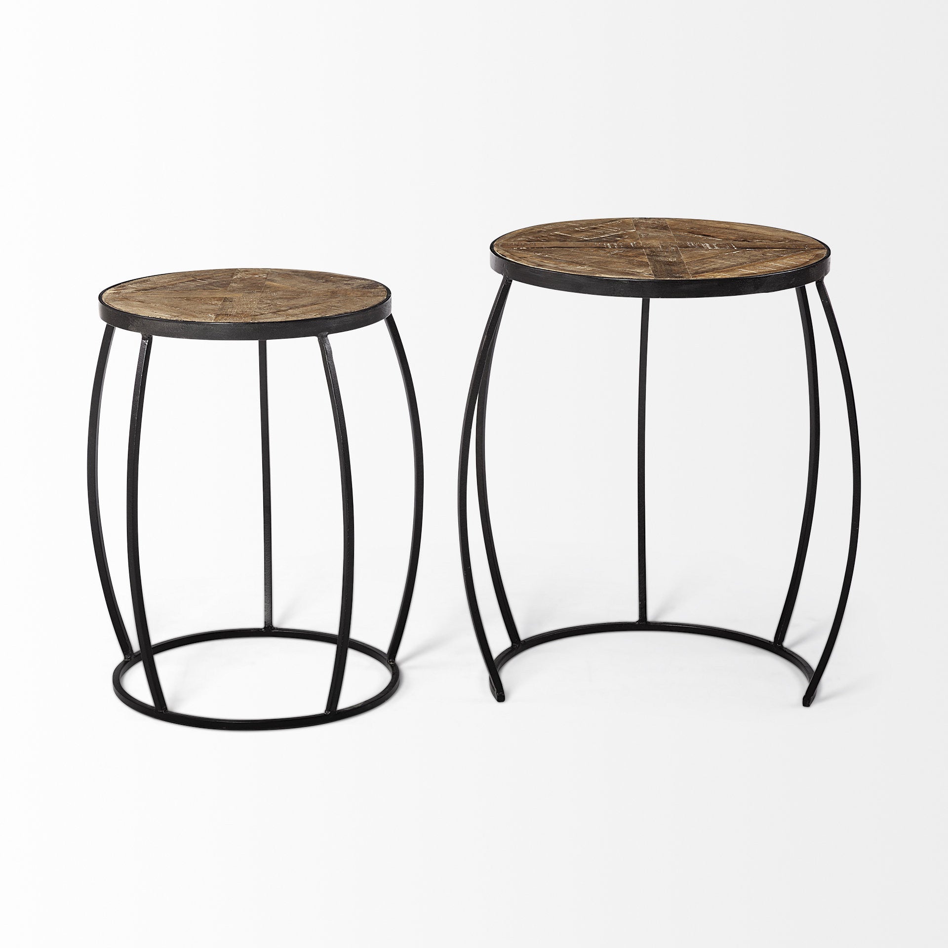 Set of 2 Medium Brown Wooden Round Top Accent Tables with Black Metal Frame Nesting Tables By Homeroots | Accent Tables | Modishstore - 8