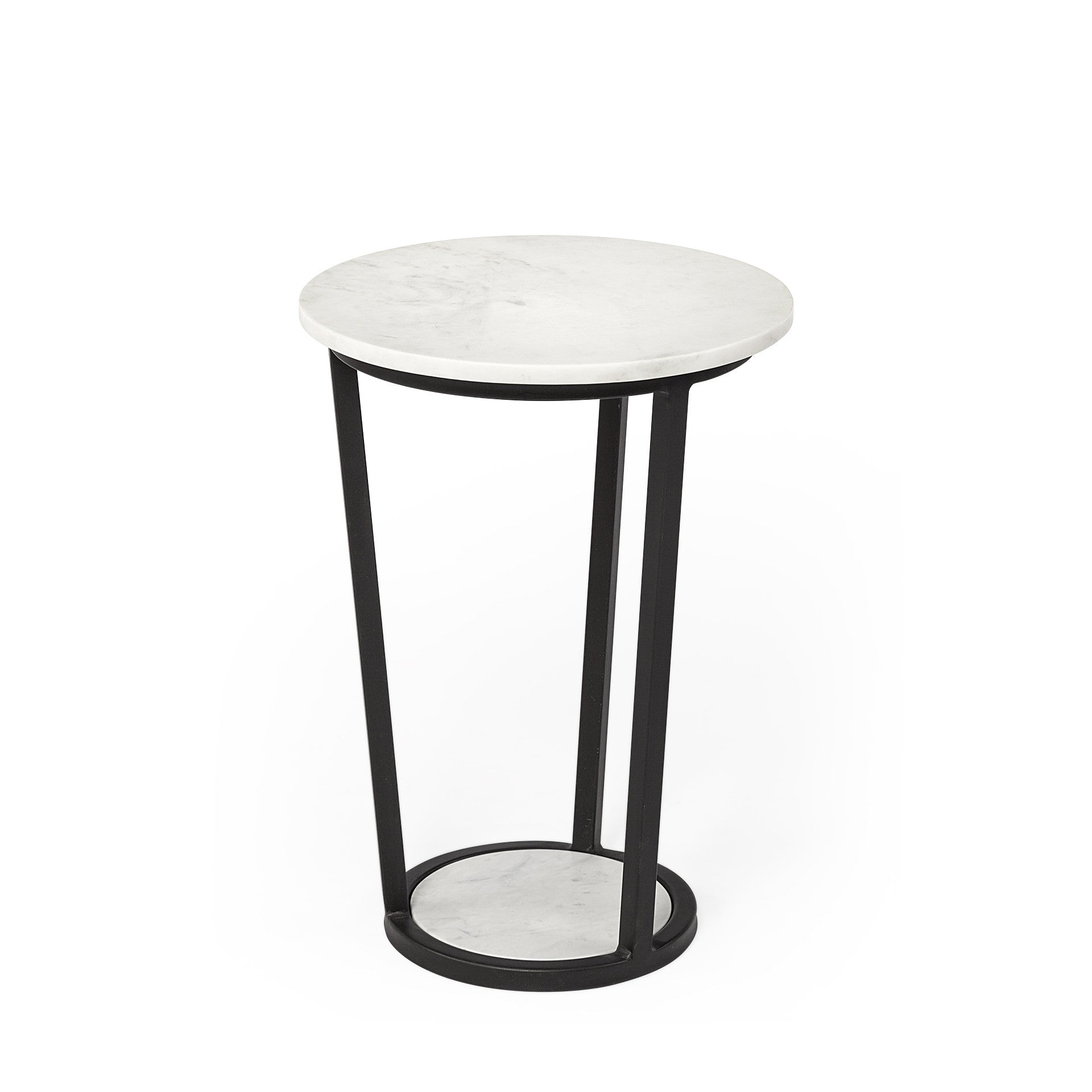 15' Round White Marble Top Accent Table with Black Metal Frame By Homeroots | Accent Tables | Modishstore