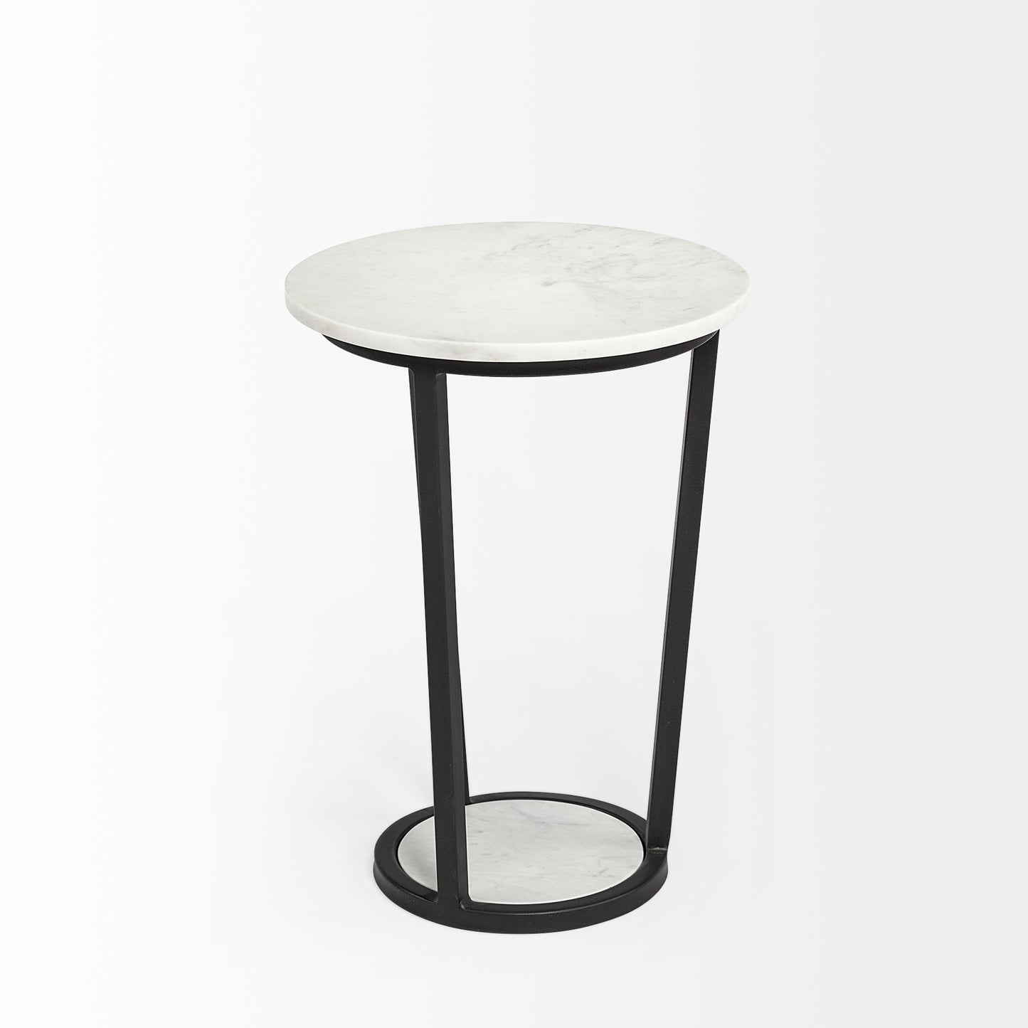 15' Round White Marble Top Accent Table with Black Metal Frame By Homeroots | Accent Tables | Modishstore - 3