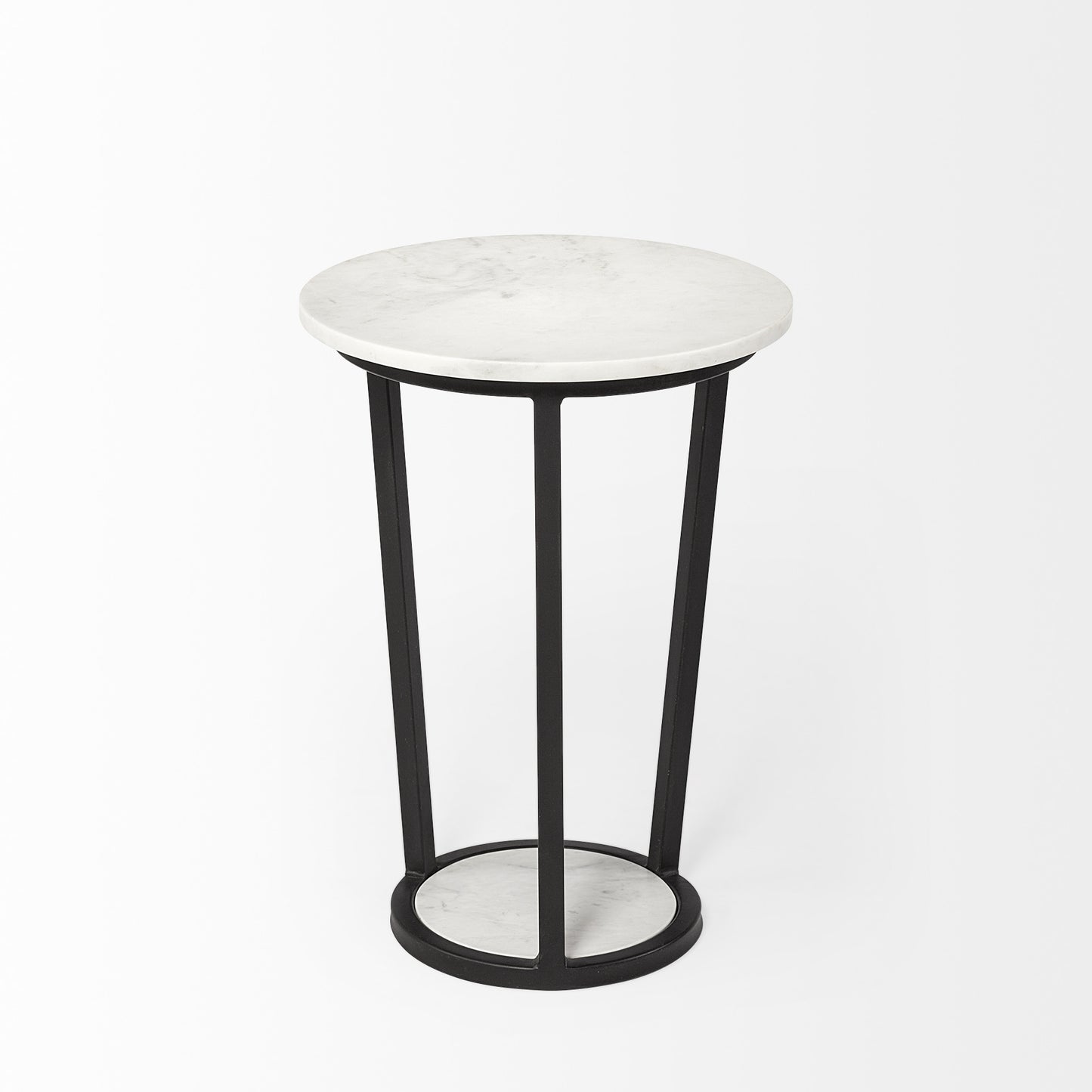 15' Round White Marble Top Accent Table with Black Metal Frame By Homeroots | Accent Tables | Modishstore - 4