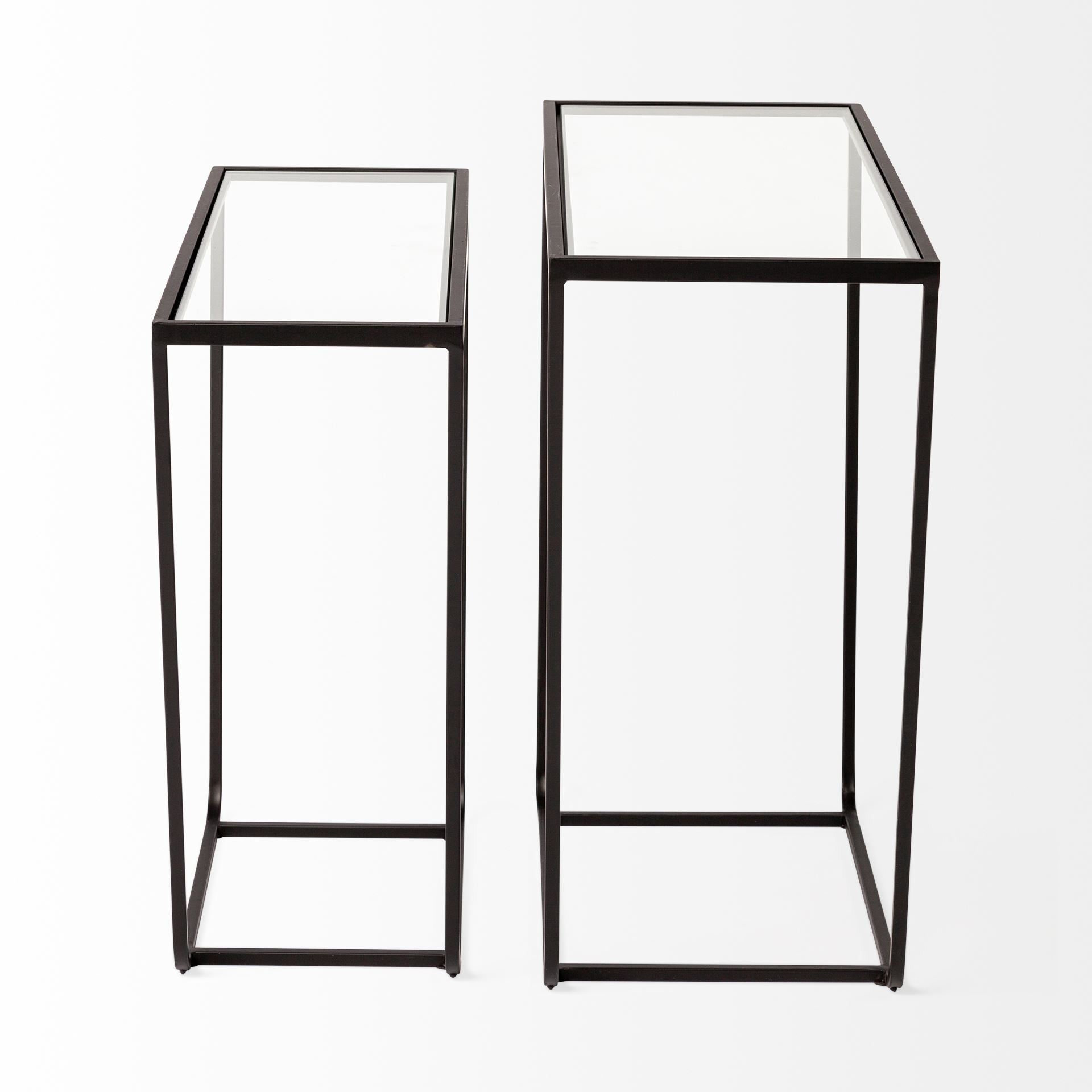 Set of 2 Rectangular Glass Top Accent Table with Black Iron Frame By Homeroots | Accent Tables | Modishstore - 3