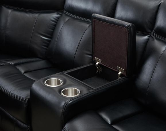 Power reclining Sectional Sofa in Black Leather Air By Homeroots | Sectional | Modishstore - 2