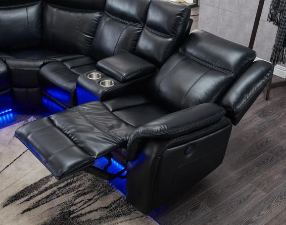 Power reclining Sectional Sofa in Black Leather Air By Homeroots | Sectional | Modishstore - 3