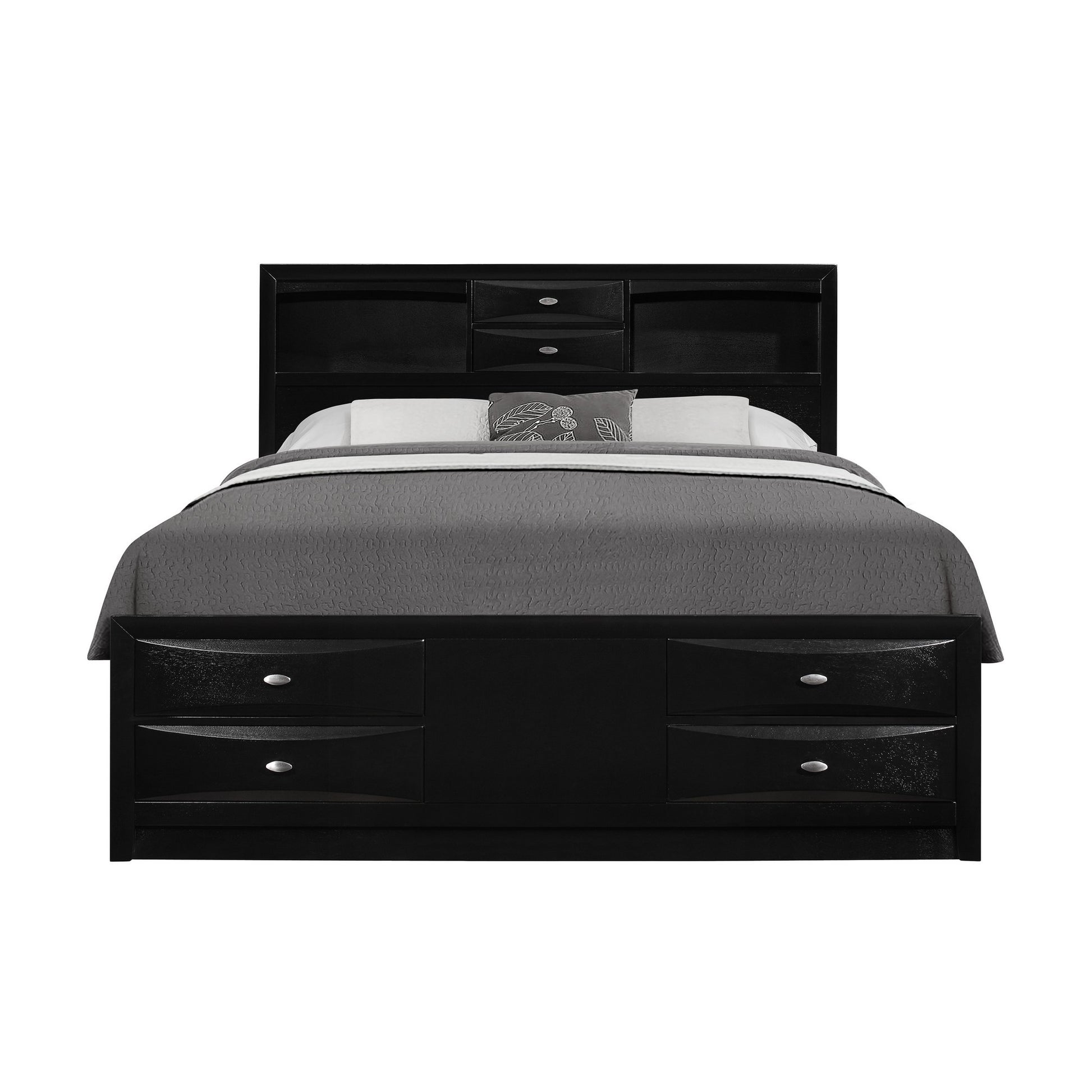 Black Veneer King Bed With Bookcase Headboard 10 Drawers By Homeroots | Beds | Modishstore - 2