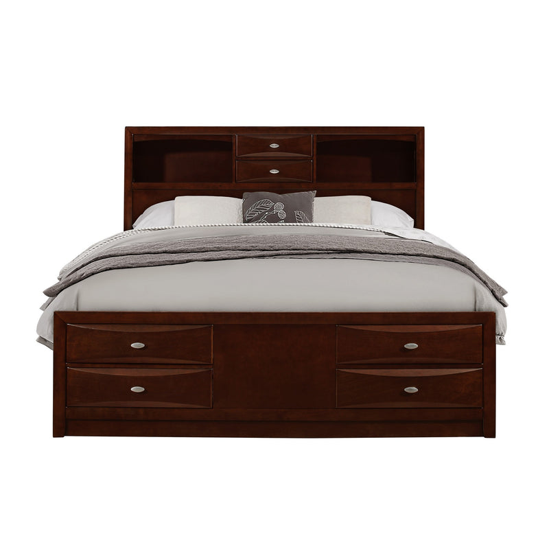 New Merlot Veneer Queen Bed With Bookcase Headboard 10 Drawers By Homeroots | Beds | Modishstore