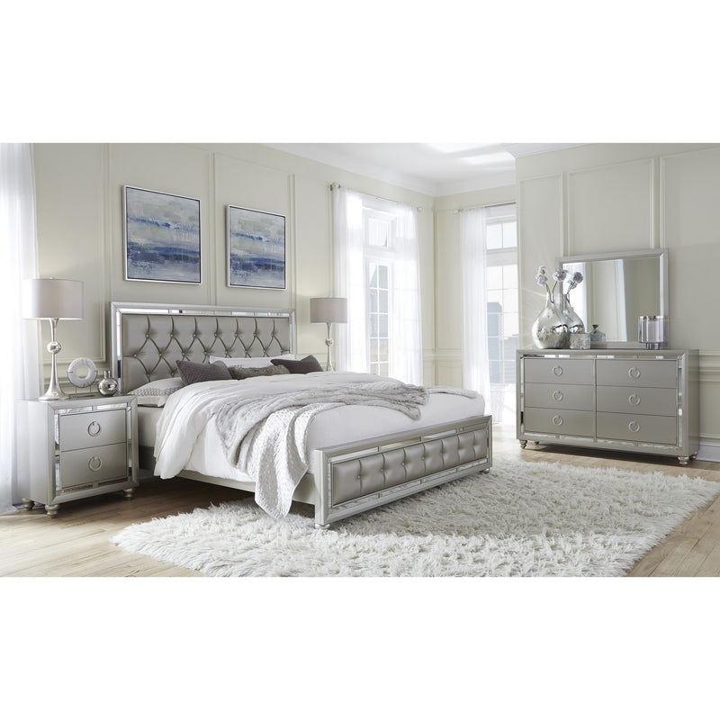 Silver Champagne Tone Queen Bed Padded Headboard Padded Footboard Mirror Trim Accents By Homeroots | Beds | Modishstore