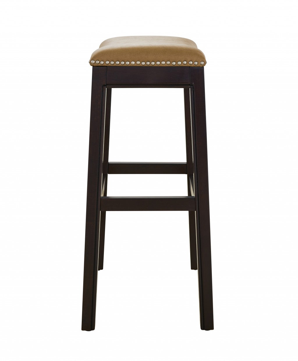 30" Espresso and Carmel Saddle Style Counter Height Bar Stool By Homeroots