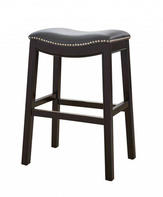 25" Espresso and Gray Saddle Style Counter Height Bar Stool By Homeroots
