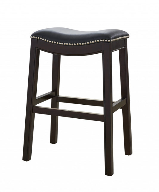 25" Espresso and Black Saddle Style Counter Height Bar Stool By Homeroots