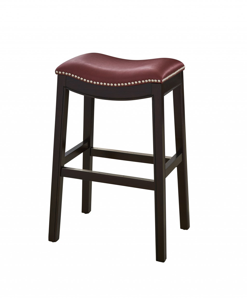 30" Espresso and Red Saddle Style Counter Height Bar Stool By Homeroots