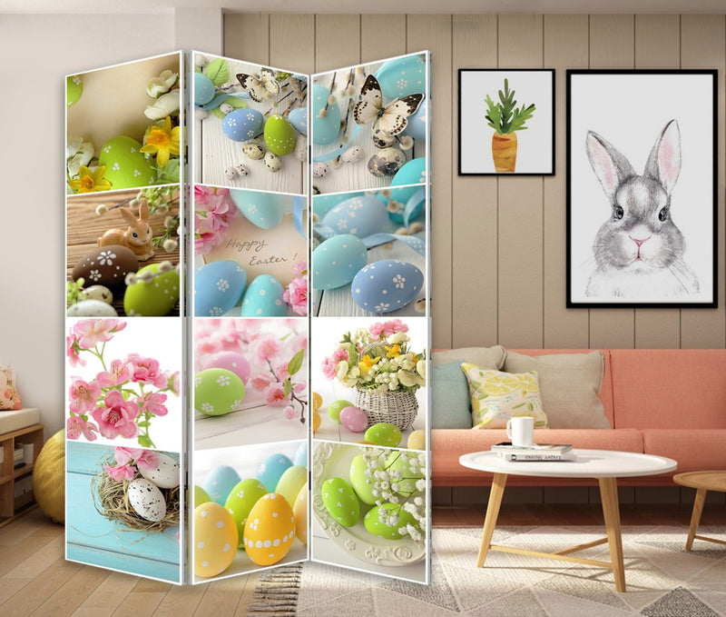 Three Panel Reversible Easter Spring Art Room Divider Screen By Homeroots | Room Dividers | Modishstore