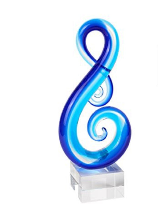 Stylish Light Blue Musical Clef Glass Sculpture By Homeroots | Sculptures | Modishstore