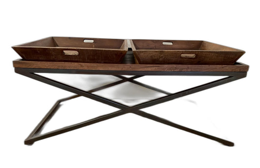 Modern Black Iron X Leg Wood Tray Coffee Table By Homeroots