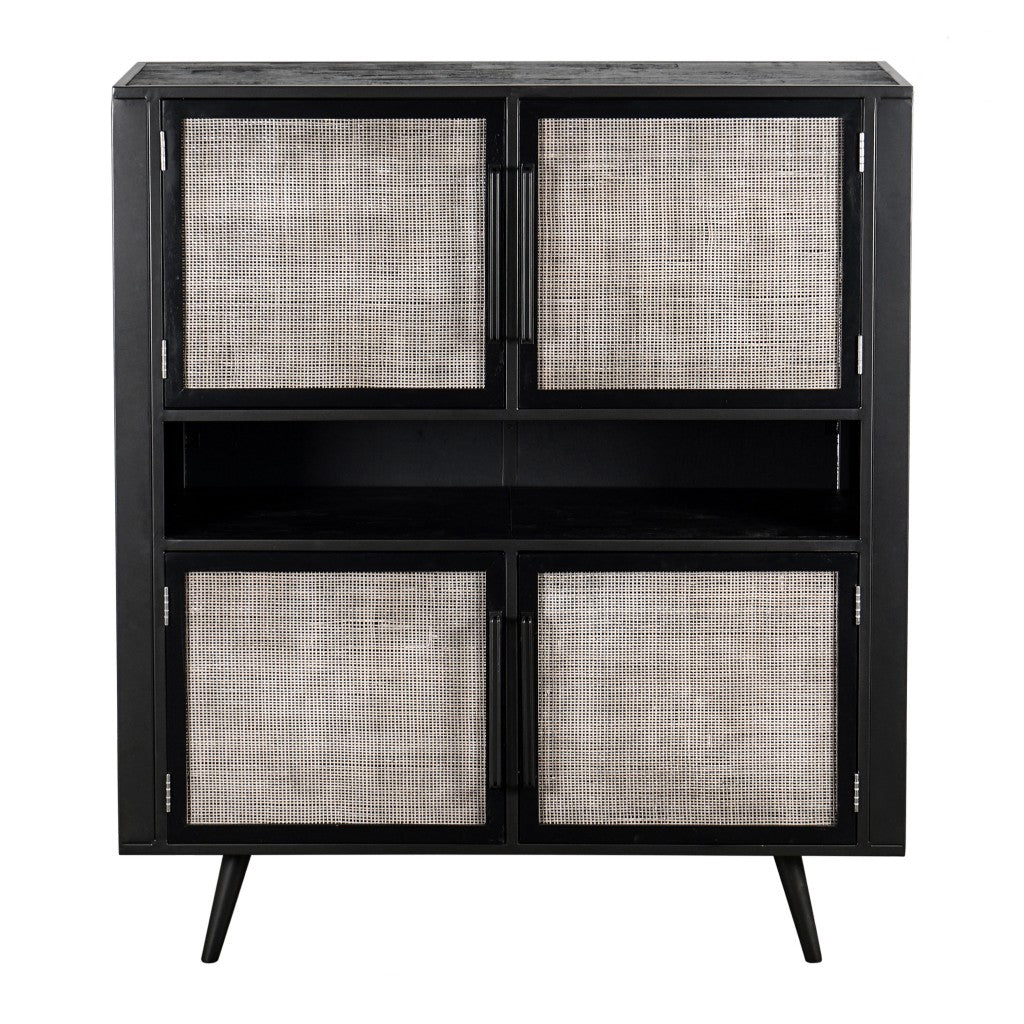 Modern Rustic Black Rattan Double Decker Accent Cabinet By Homeroots | Cabinets | Modishstore