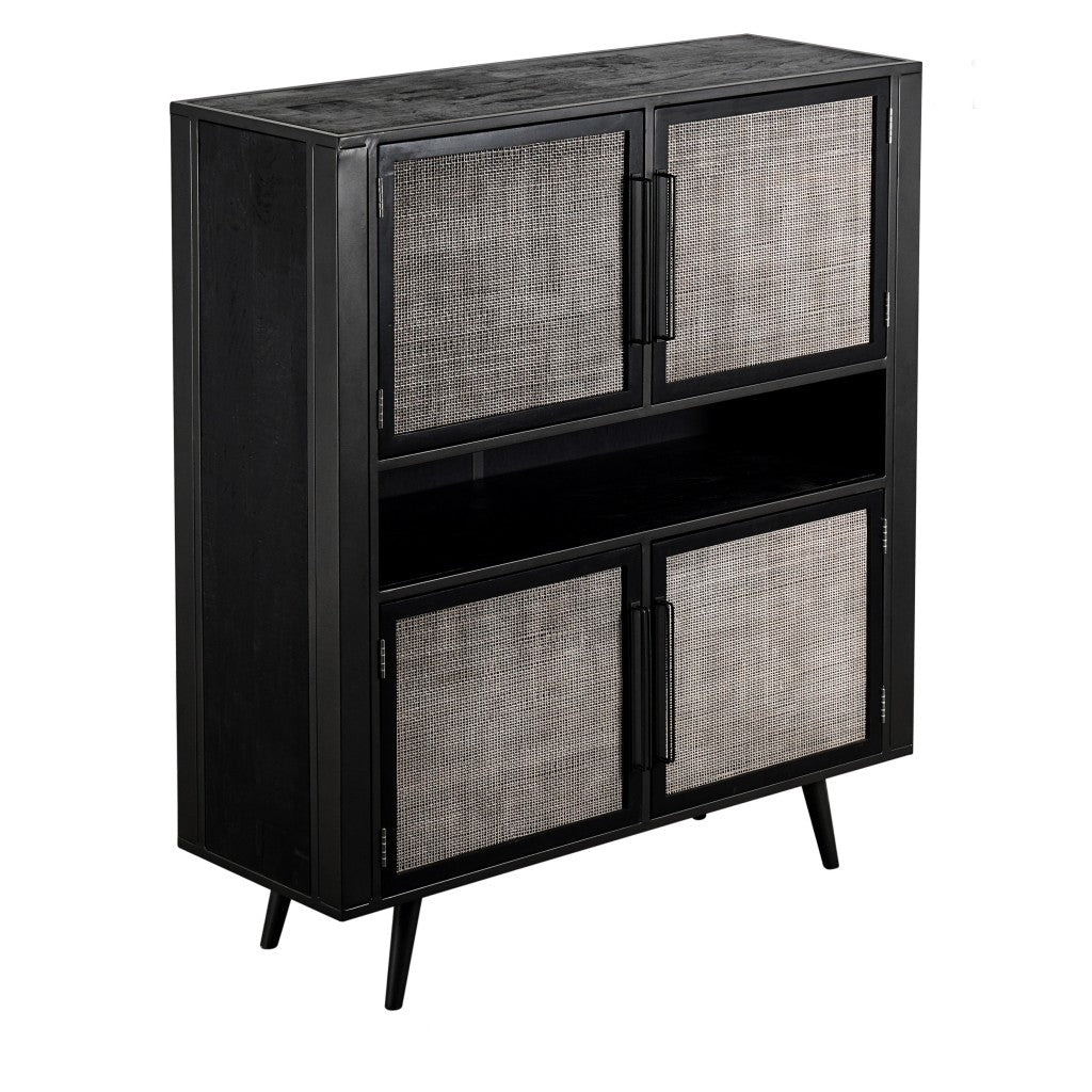 Modern Rustic Black Rattan Double Decker Accent Cabinet By Homeroots | Cabinets | Modishstore - 2