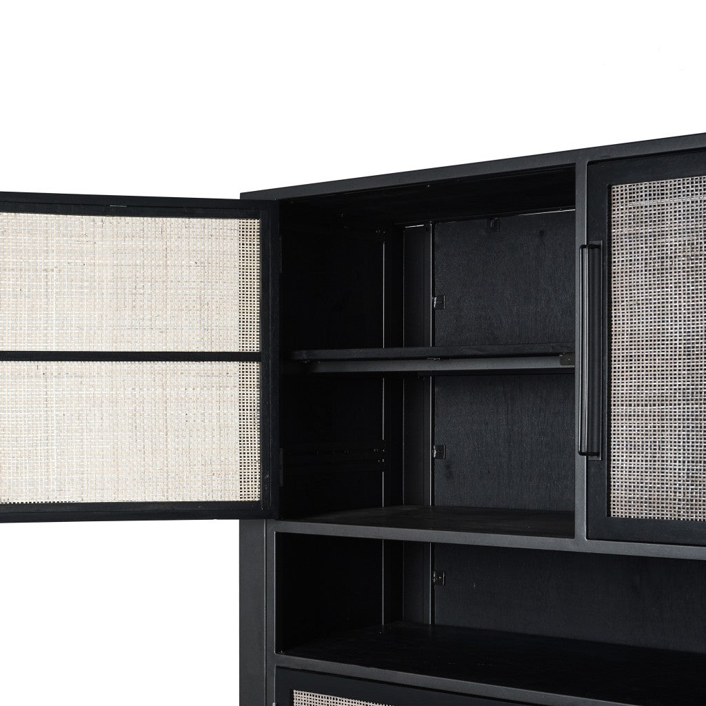 Modern Rustic Black Rattan Double Decker Accent Cabinet By Homeroots | Cabinets | Modishstore - 4