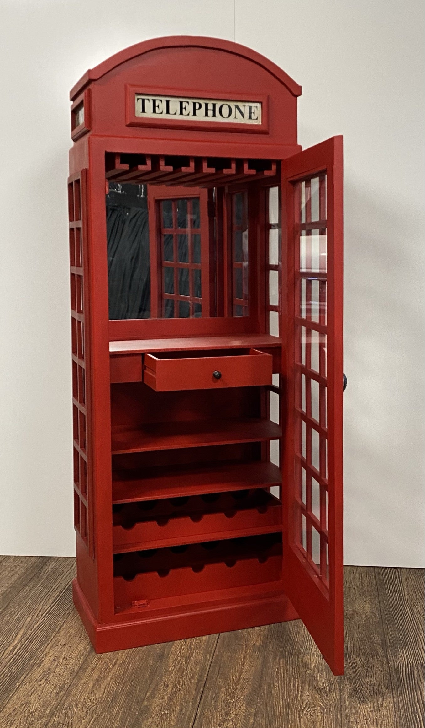 Vintage Red Wooden Phone Booth Bar Cabinet By Homeroots | Cabinets | Modishstore - 3