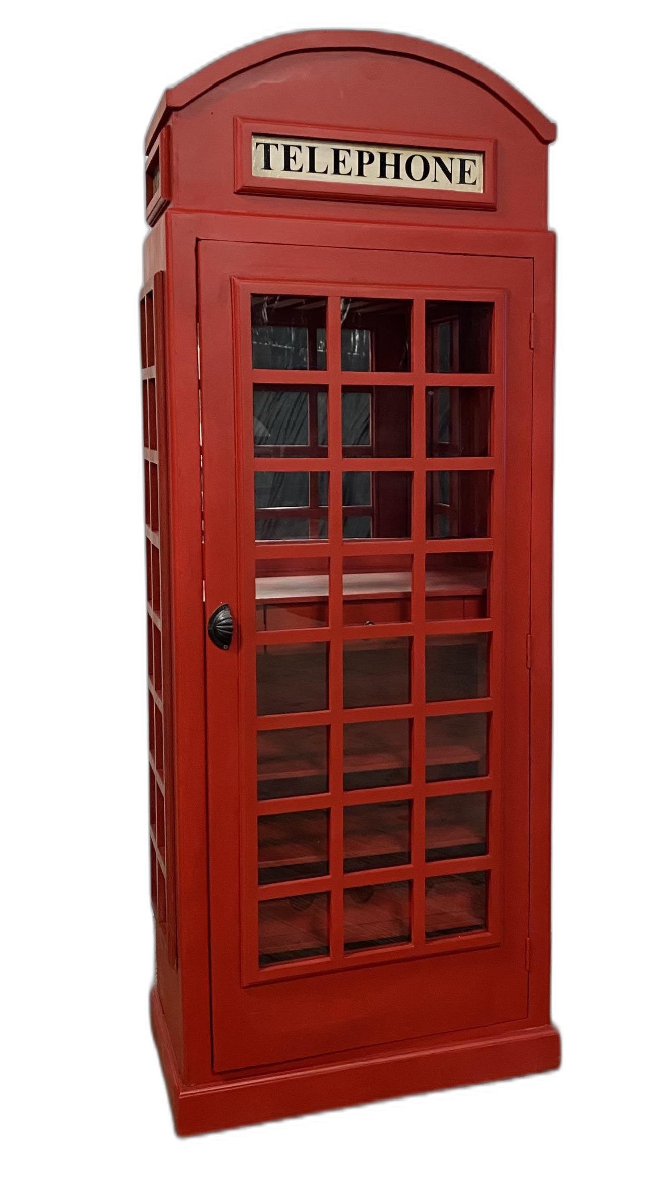 Vintage Red Wooden Phone Booth Bar Cabinet By Homeroots | Cabinets | Modishstore - 5