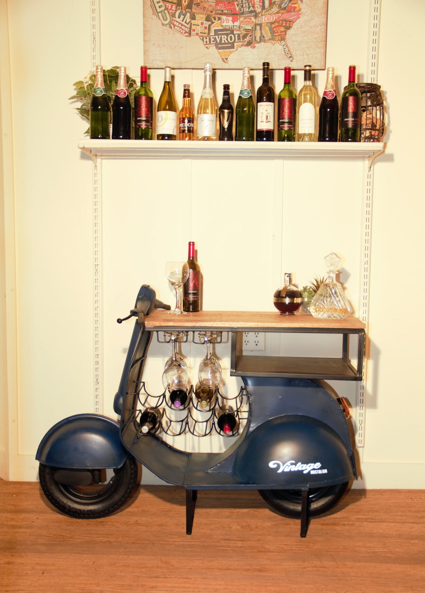 Vintage Blue Scooter Bar Cart By Homeroots | Bar Carts | Modishstore - 5