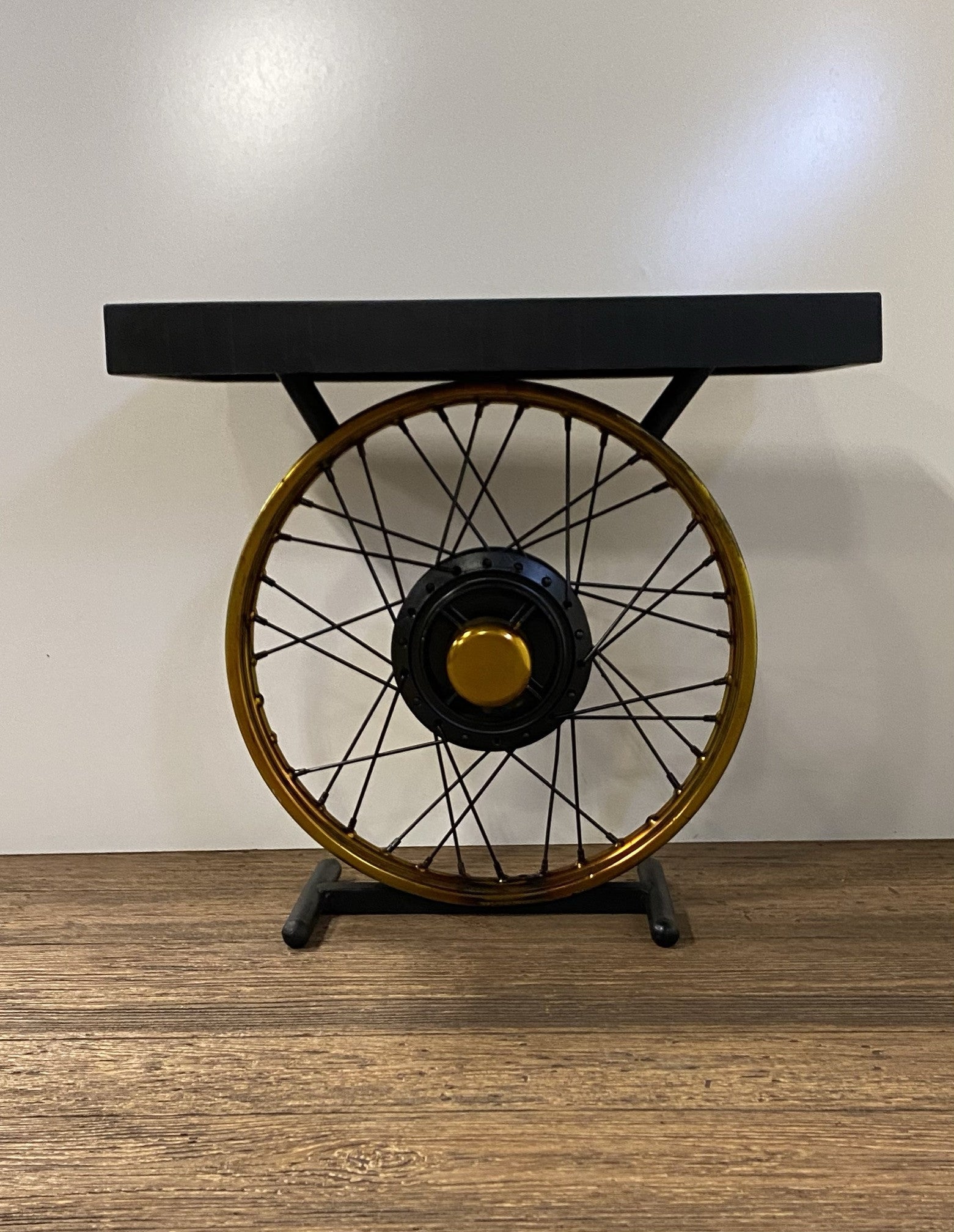 Black and Gold Wheel Accent Table By Homeroots | Side Tables | Modishstore - 2