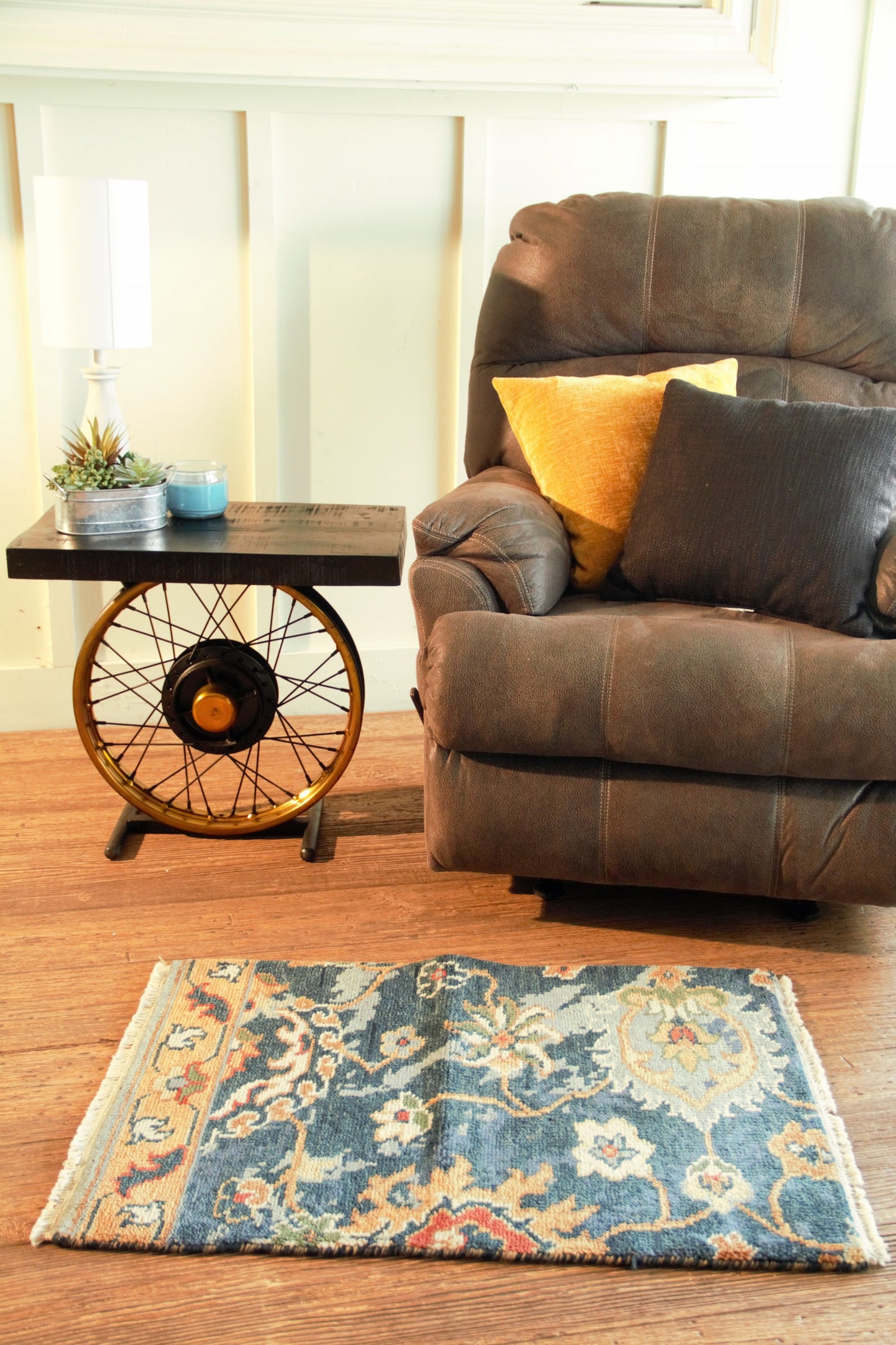 Black and Gold Wheel Accent Table By Homeroots | Side Tables | Modishstore - 5