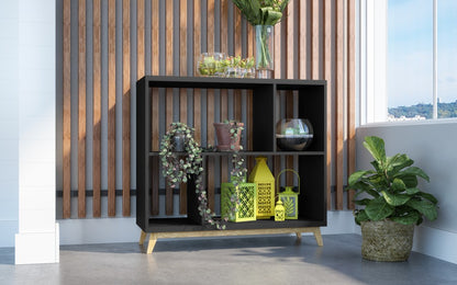 Modern Black and Natural Bookcase By Homeroots | Desks | Modishstore