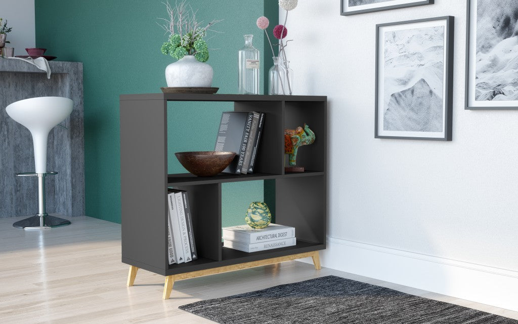 Modern Black and Natural Bookcase By Homeroots | Desks | Modishstore - 2