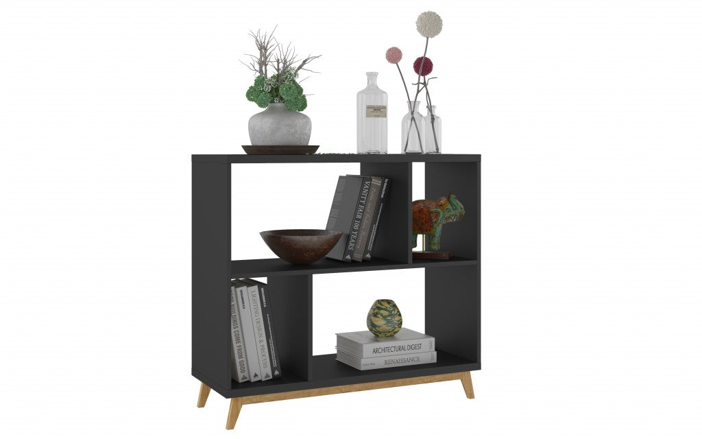 Modern Black and Natural Bookcase By Homeroots | Desks | Modishstore - 3