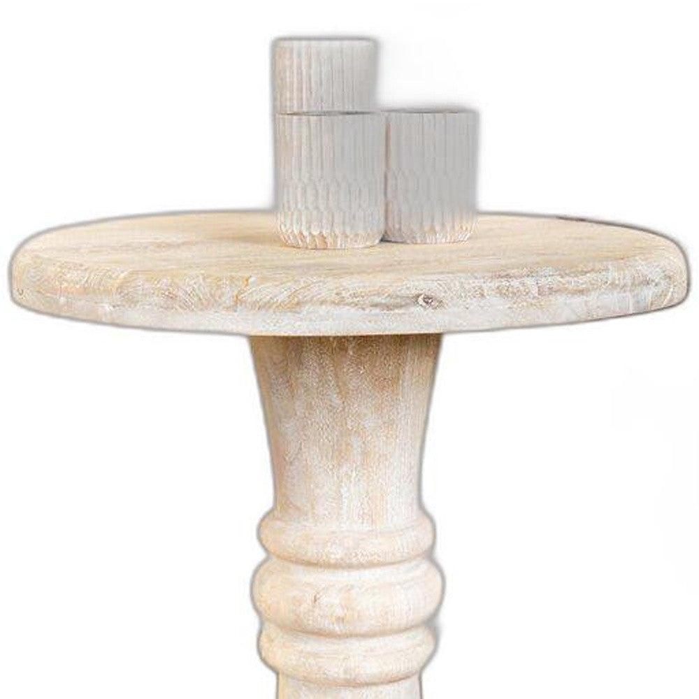 Rustic Natural Turned Pedestal End Table By Homeroots | End Tables | Modishstore - 3