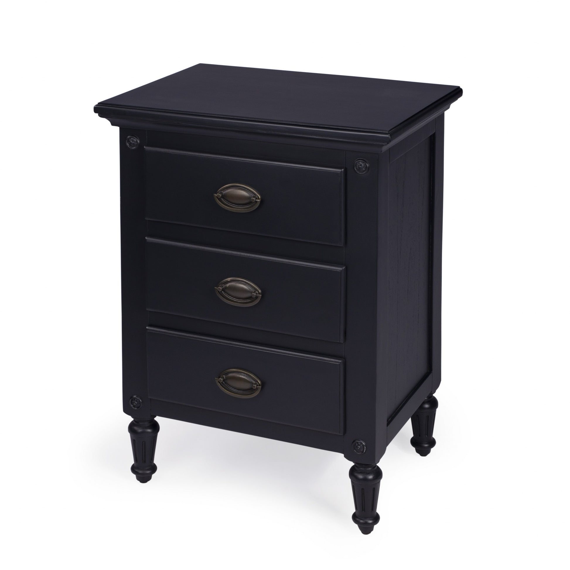 Classic Black 3 Drawer Nightstand By Homeroots | Nightstands | Modishstore - 2