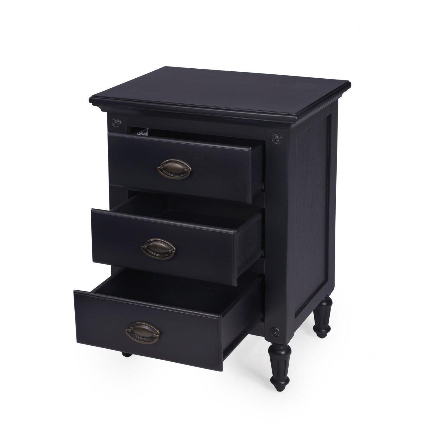 Classic Black 3 Drawer Nightstand By Homeroots | Nightstands | Modishstore - 3